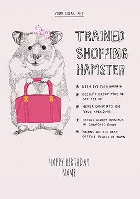 Trained Shopping Hamster Personalised Card