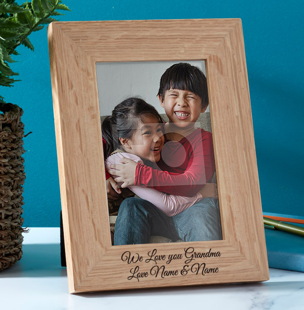 We Love You Grandma Personalised Wooden Photo Frame - Portrait