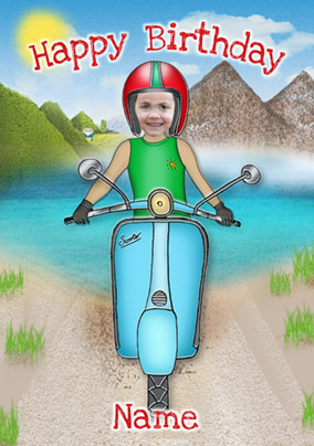 Driver's Seat - Birthday Card Cute Blue Scooter