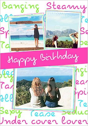 Neon Words Photo Long Hot Summer Birthday Card