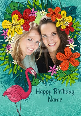 Tropical Flamingo Photo Birthday Card