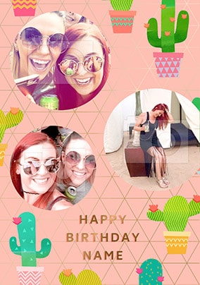Cactus Pattern Multi Photo Birthday Card