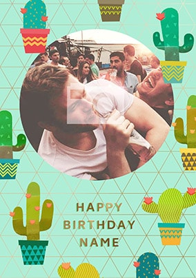 Cactus Pattern Photo Birthday Card
