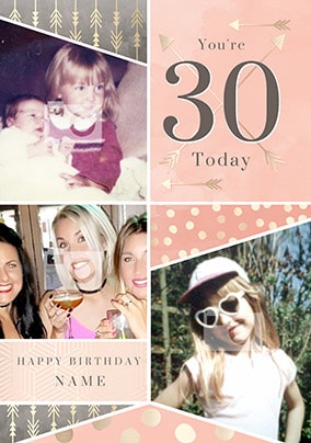 30 Today Pink Multi Photo Birthday Card