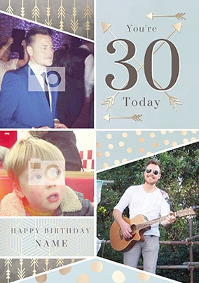 You're 30 Today Blue Multi Photo Card