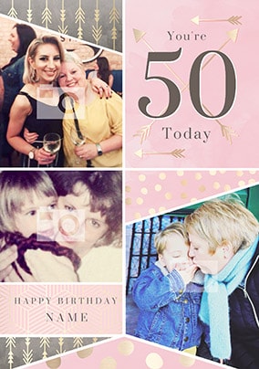 50 Today Pink Multi Photo Birthday Card