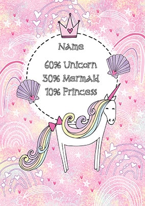 Unicorn Mermaid Princess Personalised Card