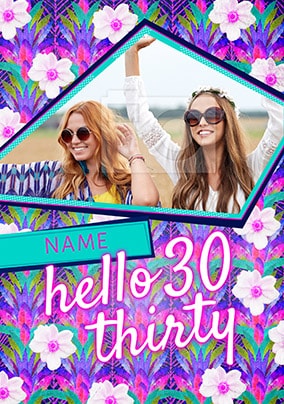 Hello Thirty Pink Photo Birthday Card