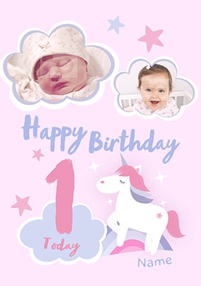 Happy Birthday 1 Today Unicorn Photo Card