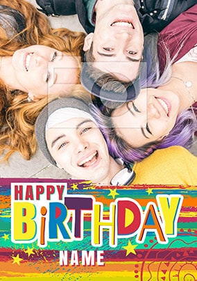 Rainbow Riot Photo Upload Birthday Card