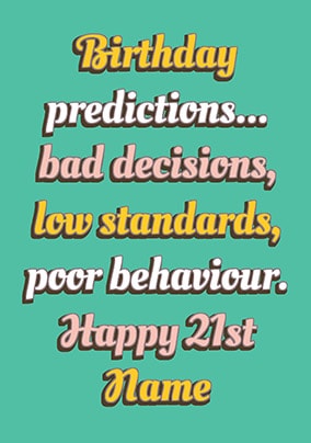 Bad Decisions 21st Birthday Personalised Card