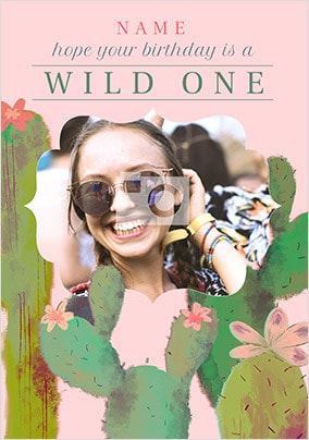 Wild One Pink Photo Birthday Card