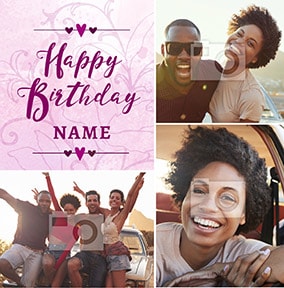 Happy Birthday Pink Multi Photo Card