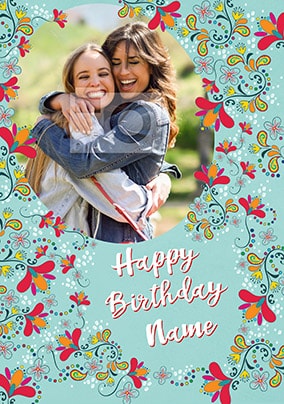 Happy Birthday Floral Paisley Photo Card