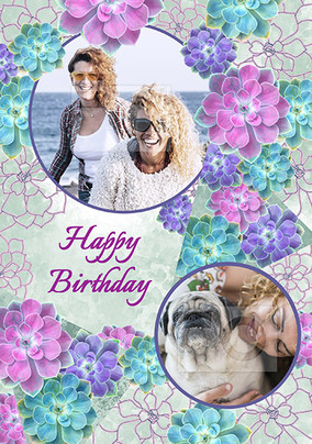 Happy Birthday Floral Photo Upload Card