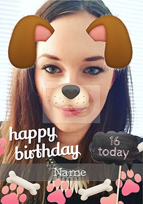 Girls Dog Photo Filter Birthday Card