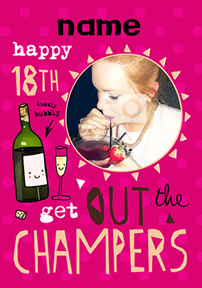 HAP-PEA-NESS - Birthday Card 18th Photo Upload Champers