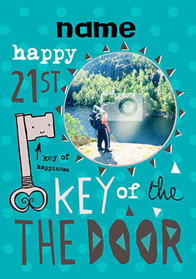 HAP-PEA-NESS - Birthday Card 21st Photo Upload Key of the Door