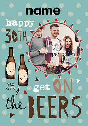 HAP-PEA-NESS - Birthday Card 30th Photo Upload On the Beers