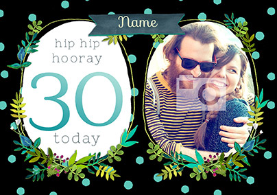 Neon Blush - Birthday Card 30 hip hip hooray Photo Upload