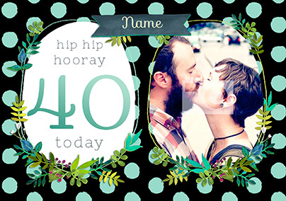 Neon Blush - Birthday Card 40 hip hip hooray Photo Upload