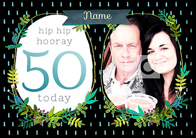 Neon Blush - Birthday Card 50 hip hip hooray Photo Upload