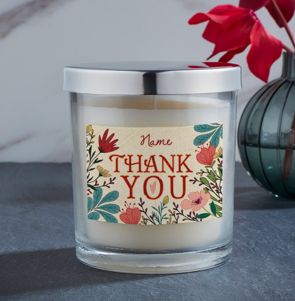 Floral Thank You Personalised Candle