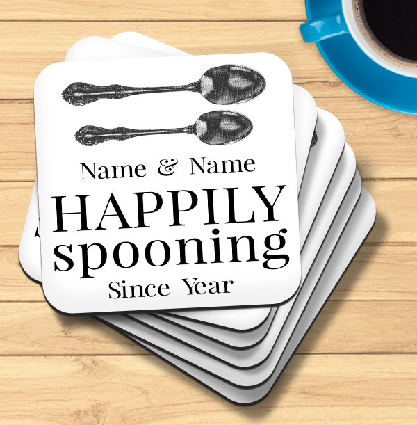 Happily Spooning Personalised Coaster