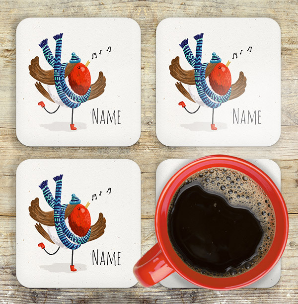 Christmas Robin Personalised Coaster