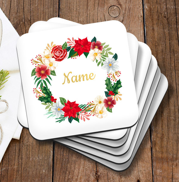 Christmas Wreath Personalised Coaster