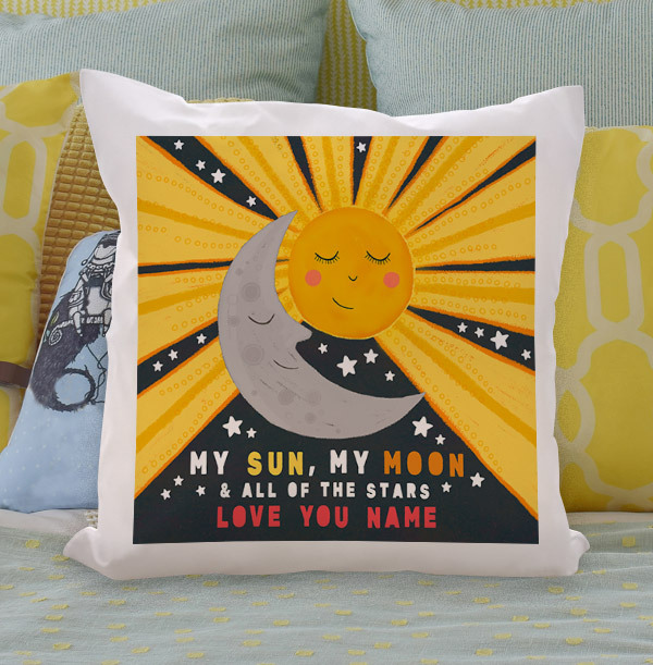 Sun Moon and Stars Valentines Personalised Cushion