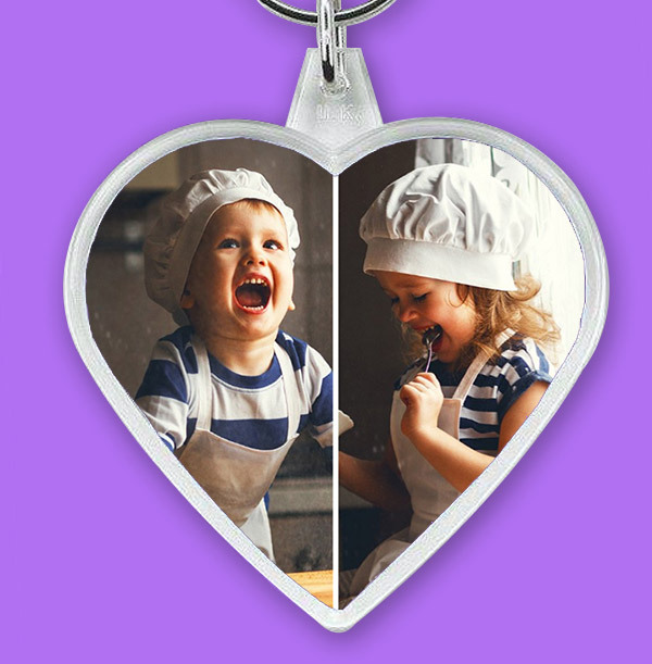 Two Photo Portrait (Left & right) Heart Keyring