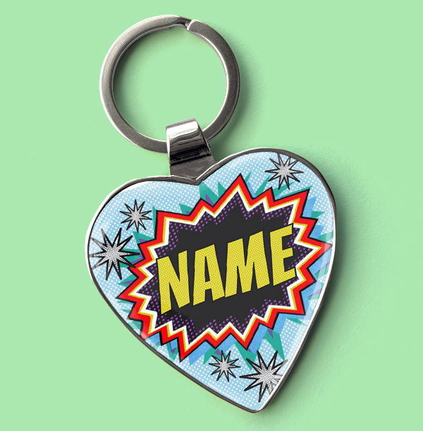 Personalised Comic Heart Keyring