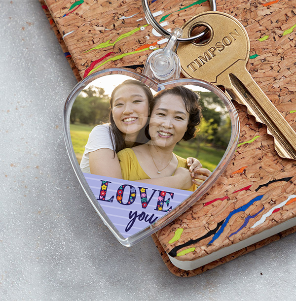 Love You Photo Upload Heart Keyring