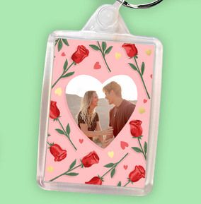 Photo of Pink Heart & Roses Photo Keyring