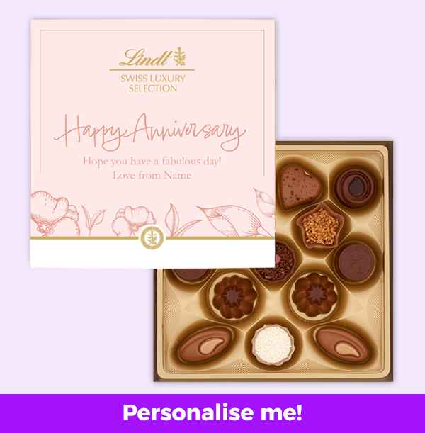 Personalised Happy Anniversary Lindt Chocolate Box 143g