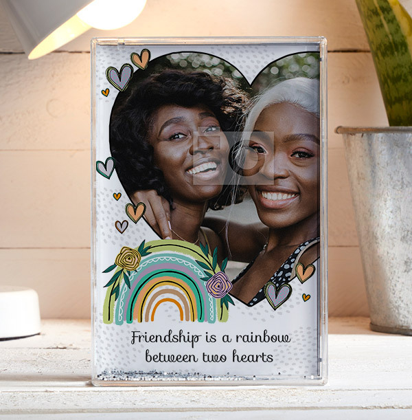 Friendship Is A Rainbow Between Two Hearts Glitter Photo Block - Portrait