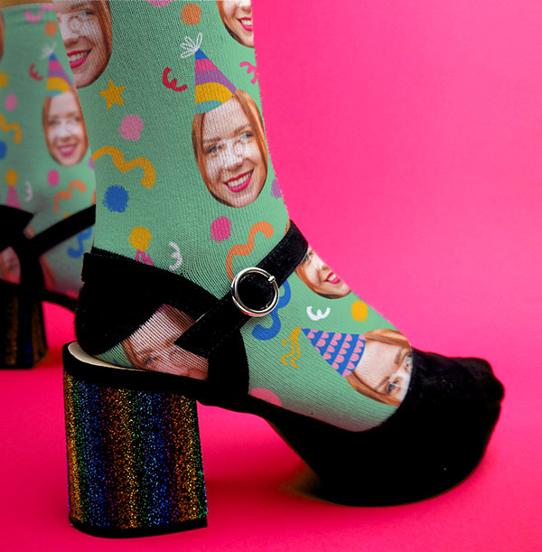 Party Hat Photo Upload Novelty Birthday Socks