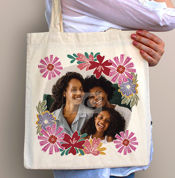 Floral Border Photo Upload Tote Bag