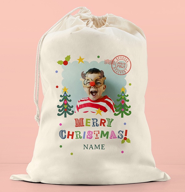 Merry Christmas Personalised Photo Santa Sack
