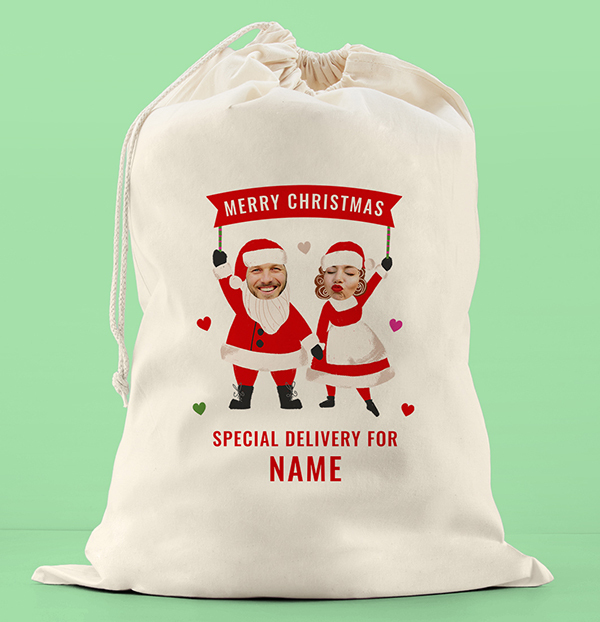 Merry Christmas Couple Santa Sack
