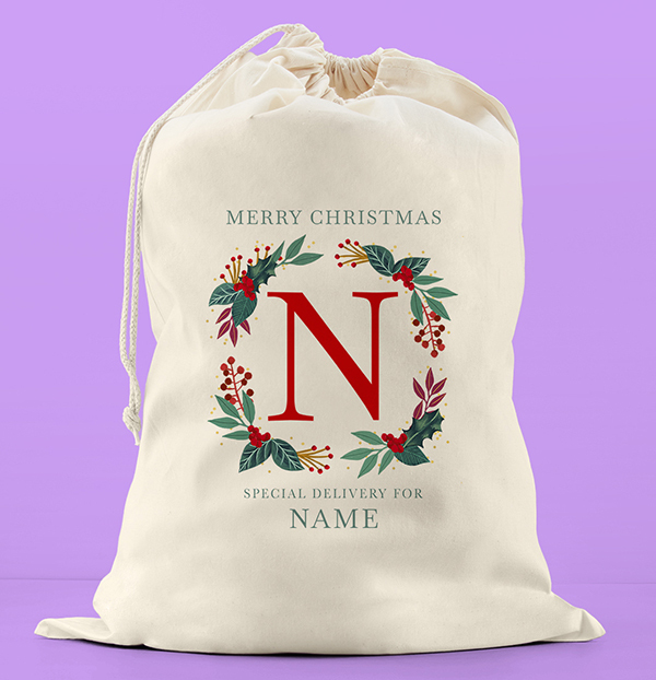 Merry Christmas Initial Personalised Sack