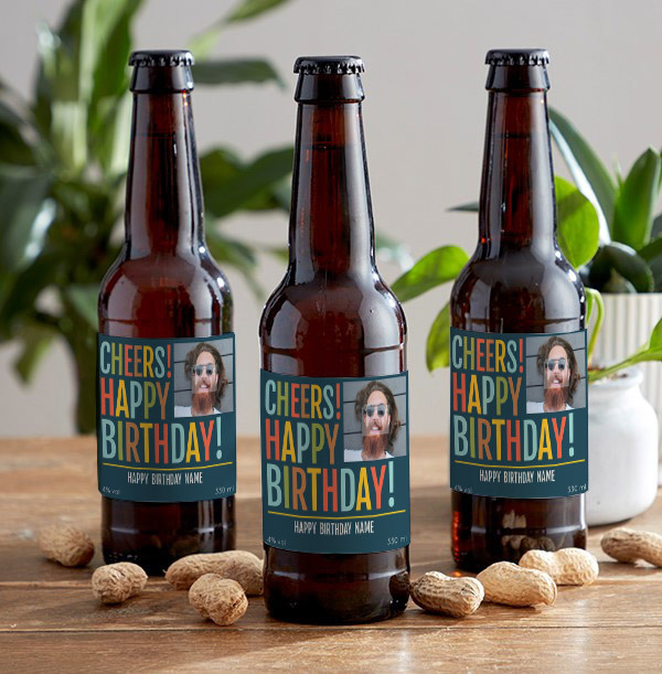 Happy Birthday Photo Upload Lager Bottles - Multi Pack