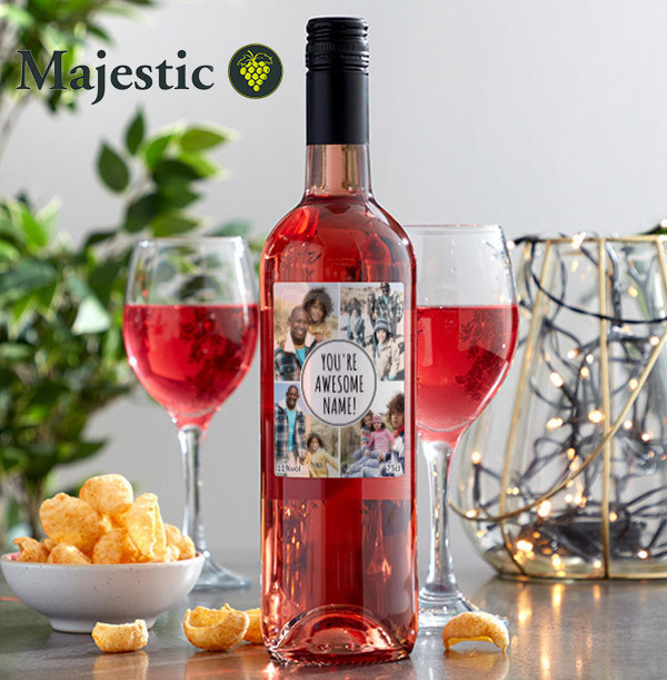 Multi Photo & Text Personalised Rosé Wine