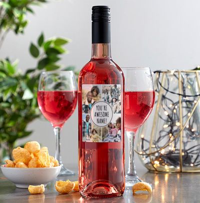 Multi Photo & Text Personalised Rosé Wine