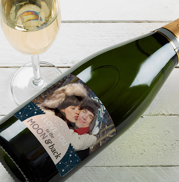 ZDISC 7/21 Romantic Photo Champagne Bottle - To the Moon & Back