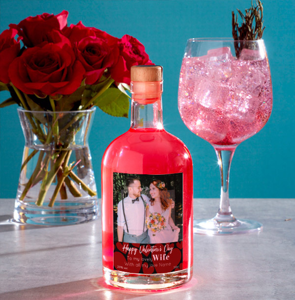 Lovely Wife Valentines Photo Upload Light Up Red Glitter Gin