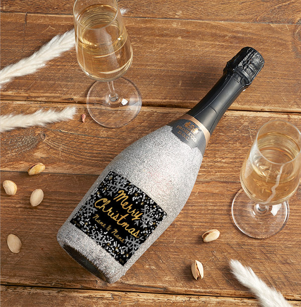 Merry Christmas Personalised Silver Prosecco