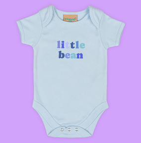 Little Bean Blue Text Baby Grow
