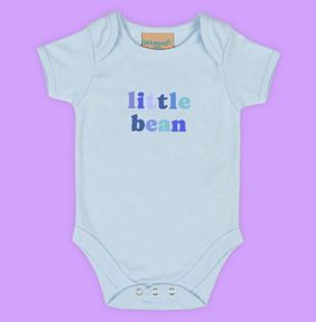 Photo of Little Bean Blue Text Baby Grow